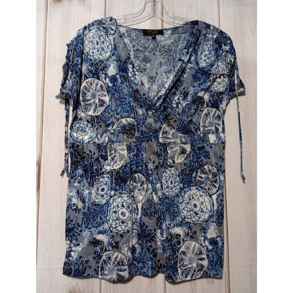 Essentials by ABS Shirt Ladies Large Blue Gray capped Sleeve Y2K‎ - Picture 1 of 7